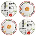 MamboCat 4er Set Pastateller weiß mit Dekor I Geschirrset Rot & Grün I Steingut Geschirr mit bunten Schriftzügen und Motiven I Tiefe Porzellan Teller auch für Suppen und Salate