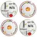 4er Set Pastateller mit Dekor Grün & Rot Ø 26,5cm Nudel Teller Essteller tief