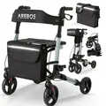 AREBOS Leichtgewicht Rollator Aluminium | Faltbarer Reiserollator 6-fach höhenverstellbar | mit Stockhalter & Einkaufstasche | Gehhilfe Schwarz - Schwarz