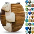 Sanfino® Premium WC Sitz "Hearts" hochwertiger Toilettendeckel mit Absenkautomatik aus Holz, viele bunte Motive, einfache Montage
