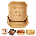 Cosori Backpapier für Heißluftfritteuse XXL 4-7,3 L, 100 Stück 20 cm, ungebleichtes Airfryer zubehör, antihaftbeschichtete Einwegschalen, Pergamentpapier, kompatibel mit gängigen Heißluftfritteusen