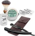 Rasierset - Rasiermesser Schwarz – Lederetui Café - Fresh Mint