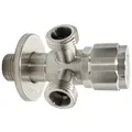 Edelstahl Doppel Eckventil Waschbecken Regulierventil 1/2" o 3/8" gratis Rosette 1/2" - Silber