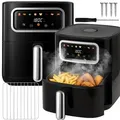 Heißluftfritteuse 5 Liter, 1500W, 8-in-1 Airfryer, Air fryer, Spülmaschinenfeste Körbe, 8 Programme, Grillen, Backen, Warmhalten, Energiesparend... - Schwarz