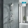 GROHE Duscharmatur Precision Flow, Duschsystem mit BELVIT Duschstange, Handbrause ohne Regendusche & Seifenhalter, 3 Strahlarten mit Sicherheitssperre