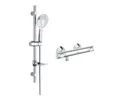 Grohe Duscharmatur Precision Flow Thermostat Set mit Aloni Duschgarnitur 3 Strahl Chrom (Spar-Set) ohne Regendusche, 3 Strahlarten mit SafeStop Sicherheitssperre bei 38°