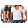Young & Rich T-Shirt Herren Uni Basic extra tiefer Ausschnitt Unterziehshirt 1315 V-Ausschnitt unifarben kurzarm slim fit grau|schwarz XL