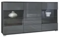 Vladon Sideboard Bari V1 (Kommode mit 2 Türen, 4 Schubladen und 2 flexible Glaseinlegeböden), Anthrazit matt/Grau Hochglanz (138,5 x 75,5 x 35)