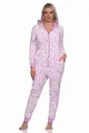 Normann Damen Schlafanzug Einteiler Jumpsuit Overall aus Coralfleece im Animal Look, Farbe:pink, Größe:36/38