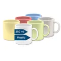 Kaffeebecher Kunststoff (6er Tassen Set, Groß, Bunt, 350ml) - Becher aus Plastik mit Henkel für Camping - Trinkbecher Kinder und Senioren (Mehrweg - BPA frei - Spülmaschinenfest - Für Mikrowelle)