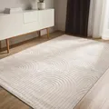 benuta Basic Teppich Claire - Creme 140x200 cm - Minimalistischer Wohnzimmerteppich im Geometrischen Retro-Stil - Pflegeleicht - Fußbodenheizung Geeignet