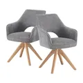 DUBI Möbel Esszimmerstuhl Thomas-Lisa 2er Set | Armlehnenstuhl Federkernpolsterung drehbar mit Massivholzbeinen für Küche, Wohnzimmer, Esszimmer Büro | Retro Design | Grau, 2 Stück, 21102-RE90-B03