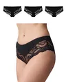 Snocks 3er Pack Hipster Lace - Damen Baumwolle Panties mit Spitze - Unterhose Damen Slip - Gr. L - Farbe Schwarz