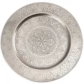 Marrakesch Orientalische Boho Deko Tablett Serviertablett aus Metall 35 cm | Kerzentablett Manar in Silber als Tischdeko für Küche & Wohnzimmer | Vintage (Silber)