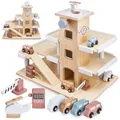 Mamabrum, Parkhaus für Kinder mit Accessoires, Auto Garage Holzgarage Kinder Holzspielzeug für Jungen und Mädchen, interaktives Spielzeug, Zubehör inklusive, skandinavisches Farbdesign