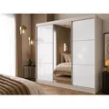 Beautysofa Schwebetürenschrank Viva mit Lacobel-Glas (4 Farben: Weiß, Grau, Schwarz und Kaschmir, mit oder ohne Schubladeneinsätze) Moderner Kleiderschrank beige 240 cm x 216 cm x 61 cm