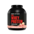 Body Attack 100% Whey Protein Strawberry White Choc., 2 kg - extra cremiges Eiweißpulver mit Hydrolysat und BCAA´s, unterstützt Muskelaufbau und Diäten, für alle Sportler & Athleten