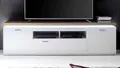 TV-Lowboard Cali TV Schrank weiß Deckplattenbeleuchtung Akzente Wotan Eiche 195