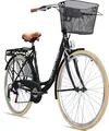 Bergsteiger Paris 28 Zoll Damenfahrrad, ab 160 cm, Korb, Fahrrad-Licht, Shimano 6 Gang-Schaltung, Damen-Citybike, Damenrad im Retro-Design