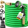 TRESKO® Flexibler Gartenschlauch | Testnote SEHR GUT | ausgedehnt 15m |Wasserschlauch flexibel mit 3-Fach Latexkern | dehnbarer flexiSchlauch | alle Verschraubungen aus hochwertigem Messing