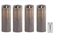 4er Set Sompex LED Echtwachskerze Sand metallic 8x23cm mit Fernbedienung Advent