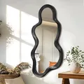 Schwarzer asymmetrischer Spiegel für Wand unregelmäßiger Holzrahmen Moderner künstlerischer Wandspiegel Dekorative Badezimmer Wohnzimmer Schlafzimmer Flur Netter und stilvoller Wolkenspiegel Große