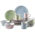 Mäser Kombiservice Maila, Hellgrau, Hellblau, Hellgrün, Hellrosa, Keramik, 16-teilig, 300 ml, Essen & Trinken, Geschirr, Geschirr-Sets, Kombiservice
