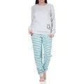 RELAX by Normann Pyjama Damen Frottee Schlafanzug mit Bündchen und mit Mond Applikation grau 52-54