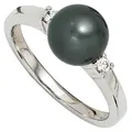Schmuck Krone Silberring Damenring, synth. Perle & Zirkonia, 925 Silber, Silber 925 silberfarben Innenumfang 58mm ~ Ø18.5mm