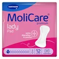 MoliCare lady Pad 1 Tropfen ultra diskrete Einlagen für Frauen ohne Dufstoffe, dünne & flexible Einlagen für leichte Inkontinenz, geruchsneutralisierend, 12 Stück