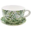 Dekohelden24 XXL Blumentopf, Pflanztasse, Pflanzkübel, Pflanzgefäß, Blumenkübel, Pflanztopf. Übertopf als Tasse mit Griff aus Keramik, Motiv: Ranke, L/B/H 34 x 28 x16 cm.