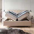 Bett mit Bettkasten 200x200 Barcelo Velours, ohne Matratze, Lattenrost, XXL Stauraum, Polsterbett Handgeflochten, Doppelbett, Aufbau KOSTENLOS (Creme, 200x200 cm ohne Matratze)