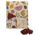 Wohndecke Bloomingville Decke FRUITTA mit Früchten und roten Quasten 160x130 cm, Bloomingville