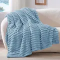 BEDELITE Kuscheldecke Flauschig Decke 150x200 - weiche XL Flanell Decken Blau für Couch, Deko Streifen Cord Fleecedecke Hellblau als Couch Überwurf für Wohnzimmer, Twin Blanket Wide Use