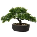 Briful Kunstbonsai Naturgetreue Künstliche Pflanze Kunstbaum Bonsai Zeder Kiefer Podocarpus Plastik Pflanze Kunstpflanze mit Keramik-Übertopf in Schwarz für Baddeko Desktop Büro Fensterbank