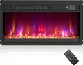 COSTWAY Elektrokamin 1500W mit Heizung, 17-32℃ Thermostat Einbaukamin Wandkamin mit Fernbedienung, Timer, einstellbare 3D-Flammeneffekt 60,7x11,7x34cm