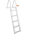 VEVOR Dockleiter 5 abnehmbare Stufen 159 kg Tragkraft Pontonbootleiter aus Aluminiumlegierung mit ca. 10 cm breiter Stufe und rutschfester Gummimat...