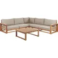 BELIANI Lounge Set Hellbraun es Akazienholz Auflagen Taupe 5-Sitzer Ecksofa mit Couchtisch Retro Landhaus Stil Terrasse Outdoor - Braun/Grau/Beige