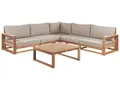 Beliani Lounge Set Zertifiziertes Akazienholz Hellbraun Ecksofa 5-Sitzer Kissen Tisch Timor II