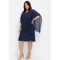 Sheego Etuikleid Cocktailkleid Ärmellos . mit asymetrischem Cape blau 58
