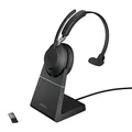 Jabra Evolve2 65 Wireless PC Headset mit Charging Stand – Noise Cancelling Microsoft Teams Certified Mono Headphones, Long-Lasting Battery – USB-A Bluetooth Adapter – Black