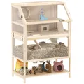 Hamsterkäfig aus Holz 3 Etagen 80x53x117cm Nagerkäfig mit Ablage Laufrad Wippe