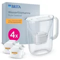 BRITA Wasserfilter Kanne Style Essential weiß (2,4l) inkl. 4x BRITA MAXTRA PRO Extra Kalkschutz – Kühlschrankgeeignete Filterkanne mit Smart Light LED & Klapp-Deckel, filtert Verunreinigungen & mehr