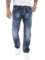 Rock Creek Herren Jeans Hose Comfort Fit Dicke Nähte Jeans Herrenjeans Herrenhose Denim Stonewashed Basic Weites Bein Raw RC-2272 Dunkelblau W38 L30