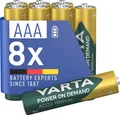 VARTA Batterien AAA, wiederaufladbar, 8 Stück, Akku, Power on Demand, 1000 mAh