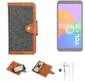 K-S-Trade Handyhülle für TCL 403, Handyhülle + Kopfhörer Schutzhülle Filzhülle Kunstleder