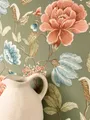 Newroom Vliestapete Viane Green Tapete Blumentapete Blumen,Rosen,Blätter, Grün Tapete Floral Blumen - Blumentapete Floral Blau Rosa Romantisch 3D Optik Rosen Blätter für Wohnzimmer Schlafzimmer Küche, Rosentapete