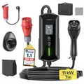 Mobile Wallbox 11kW Typ 2 Ladekabel - 7m|6-16A|3-phasig EV Ladegerät Wasserdicht mit Einstellbarer Ladeleistung, Einstellung Startzeit, CEE 16A auf Typ 2 Ladekabel, für Allen EVs(IEC 62196-2) & PHEVS