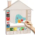 BRUBAKER Adventskalender zum Befüllen mit 24 Schubladen - Wiederverwendbarer DIY Weihnachtskalender zum Bemalen, Basteln und Selbstgestalten - Weihnachtshaus Blanko - 40,3 cm Höhe