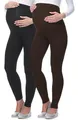 Be Mammy Lange Umstandsleggings aus Viskose Leggings Blickdicht Damen, Maternity Clothing, Ideal für die Schwangerschaft BE-02 2er Pack (Schwarz/Braun, S)